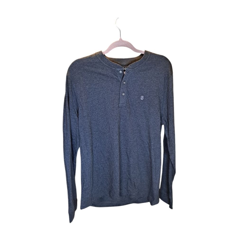 Izod Men's Henley Shirt Size M Jersey Long Sleeve Black Heather